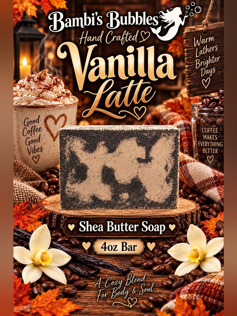 New! Vanilla Latte Shea Butter Soap 4oz Bar